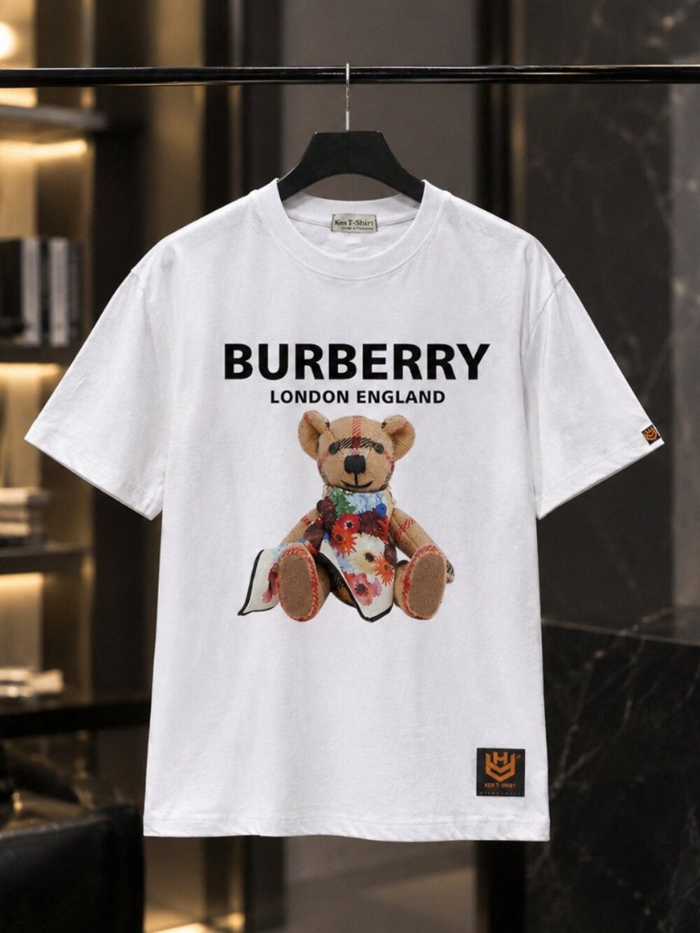 Designer Burberry Teddy Bear Graphic Print White T-Shirt